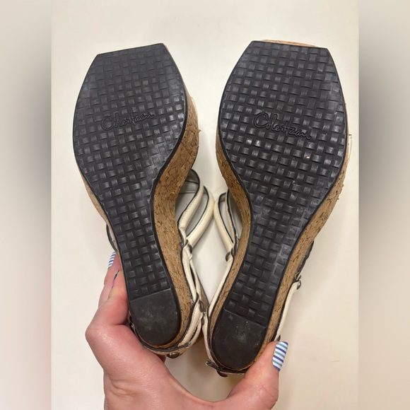 COLE HAAN White Wedge Cork Platform Sandals Womens Size 9 Slip On Shoes - Picture 3 of 7